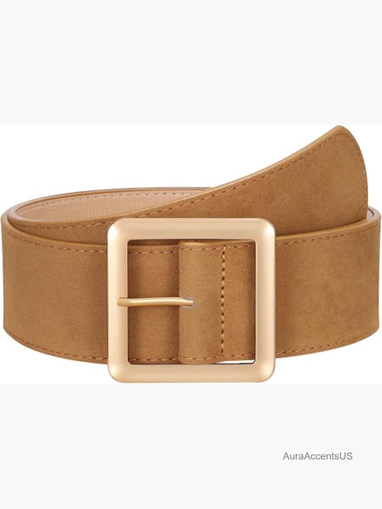 Women's Wide Suede Belt Chunky Waist Belt For Jeans Dresses Coats Large Square